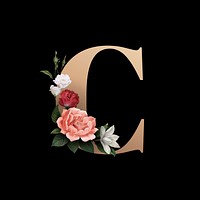 Classic and elegant floral alphabet font letter C