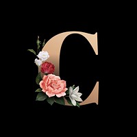 Classic and elegant floral alphabet font letter C vector