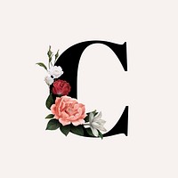 Classic and elegant floral alphabet font letter C