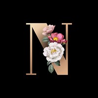 Classic and elegant floral alphabet font letter N vector