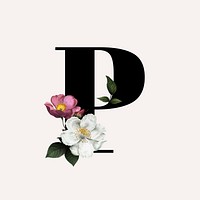 Classic and elegant floral alphabet font letter P vector