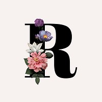 Classic and elegant floral alphabet font letter R