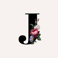 Classic and elegant floral alphabet font letter J
