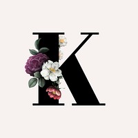 Classic and elegant floral alphabet font letter K