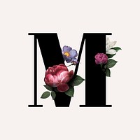 Classic and elegant floral alphabet font letter M