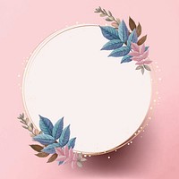 Blank round golden frame decorated with colorful leaves vector