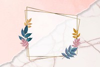 Golden rhombus frame decorated with colorful leaves vector