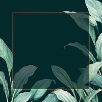 Gold frame on a hand drawn tropical leaves background vector