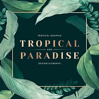 Tropical paradise poster on a hand drawn tropical leaves background