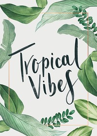 Hand drawn tropical vibes white poster illustration