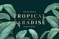 Hand drawn tropical paradise on a dark green background