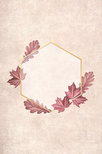 Red leafy hexagon gold frame vector