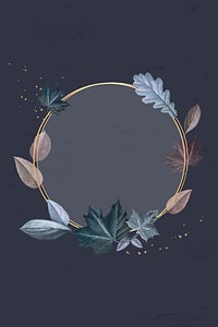 Autumn leafy round gold frame vector