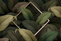 Gold square frame on tropical leaves background