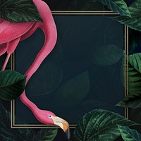 Tropical flamingo on a square golden frame illustration