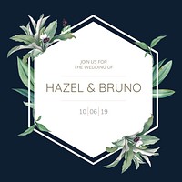 Wedding invitation card with green leaves design