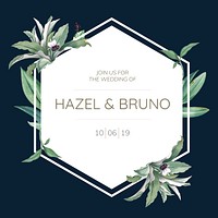 Wedding invitation card with green leaves design vector