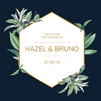 Wedding invitation card with green leaves design