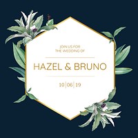 Wedding invitation card with green leaves design vector