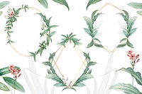 Set of empty frames with green leaves design