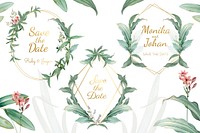 Set of wedding frames with green leaves design