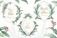 Green floral wedding invitation frames vector