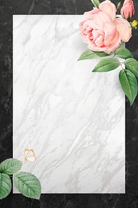 Pink rose frame on a marble textured background illustration