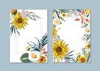 Set of floral framed invitation card vectors