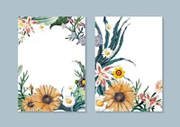 Set of floral framed invitation card vectors