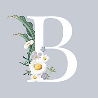 White alphabet B decorated with hand drawn mums and phlox vector