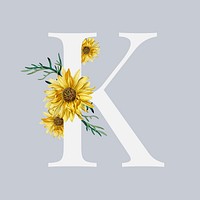 K floral alphabet lettering psd