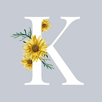 White alphabet K C decorated with hand drawn sunflower vector