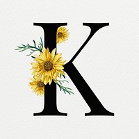 Summer alphabet K psd floral typography