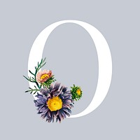 White alphabet O decorated with hand drawn various flowers vector