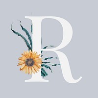 Summer alphabet R psd floral typography