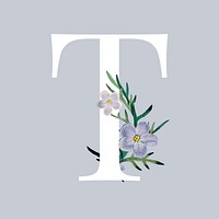 White letter T decorated with hand drawn phlox vector