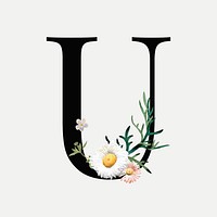 Floral alphabet u vector typography