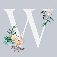 W floral alphabet lettering psd