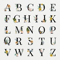 Alphabet letters psd vintage floral font collection