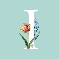 Floral capital letter I alphabet vector