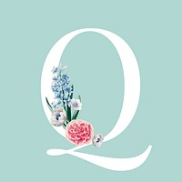 Floral capital letter Q alphabet vector