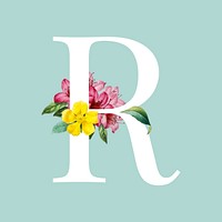 Floral capital letter R alphabet vector