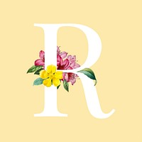 Floral capital letter R alphabet vector