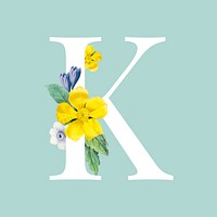 Floral capital letter K alphabet vector