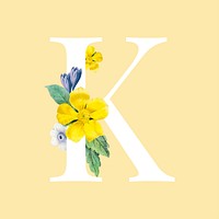 Floral capital letter K alphabet vector