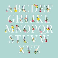 Floral capital alphabet set vector