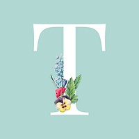 Floral capital letter T alphabet vector