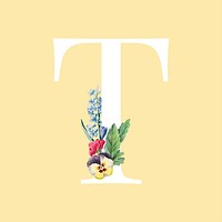 Floral capital letter T alphabet vector