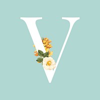 Floral capital letter V alphabet vector