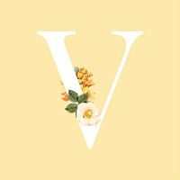 Floral capital letter V alphabet vector